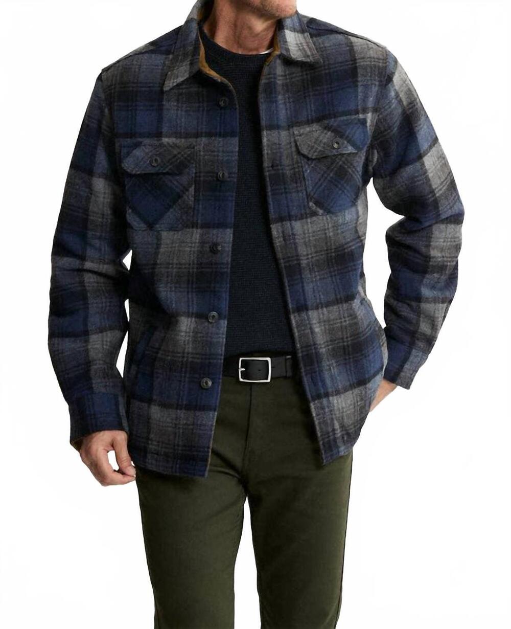 NEW JACHS NEW YORK men's thermal lined wool blend shirt jacket in blue/grey plai